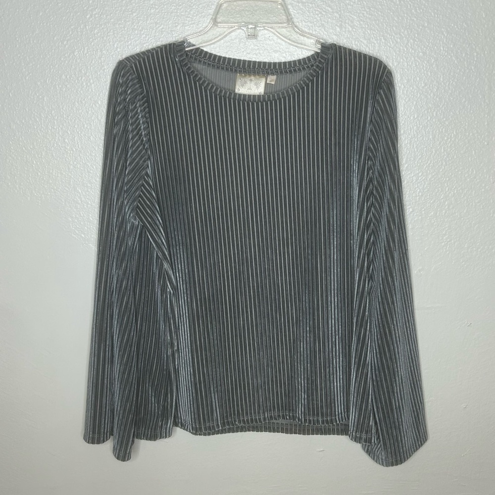 Dantelle Gray Crushed Velvet Striped Long Sleeve Top - Picture 1 of 5